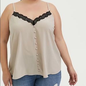 TAUPE & BLACK LACE BUTTON CAMI NWOT